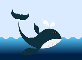 Flat vector whale swimming in the sea