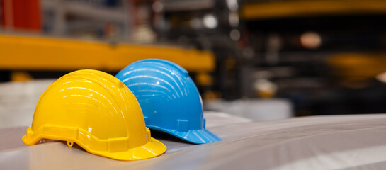 Multicolored Safety Construction Worker Hats. Teamwork of the construction team must have quality....