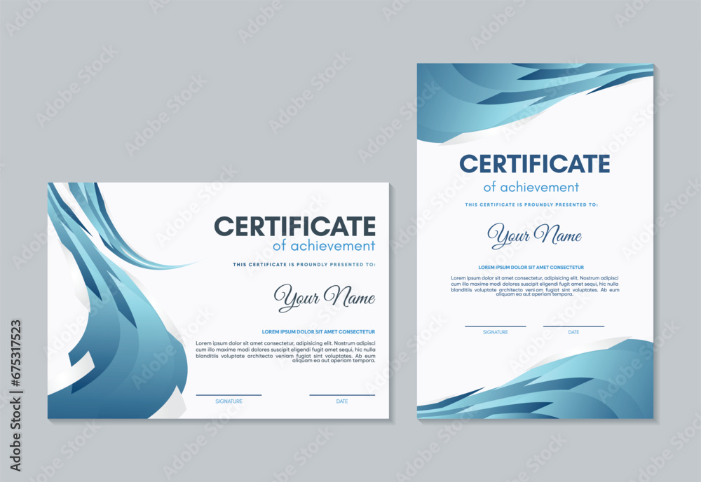Wall mural Blue certificate of achievement template with wave abstract - Wall murals