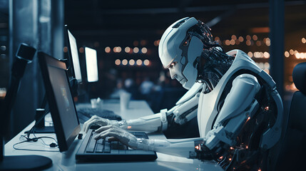 Fototapeta premium Robot artificial intelligence and computer technology 