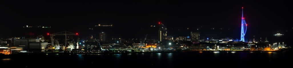 Nighttime Panorama: Portsmouth's Skyline in Splendid Illumination