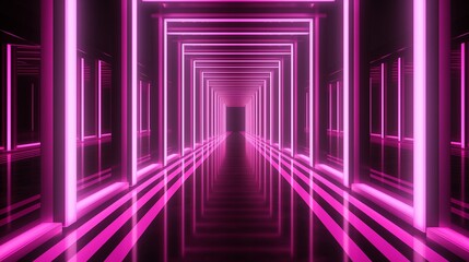 A digital space unreal path to the future of neon-colored flash lights and lines, a path, an alien road on another planet
