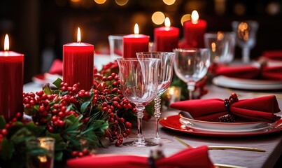A Festive Christmas Table Setting Illuminated by Candles