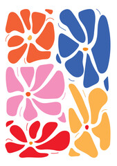 Poster of organic multicolor flowers. Handmade geometric shapes poster design. Minimalism. Decoration, wallpaper, presentations