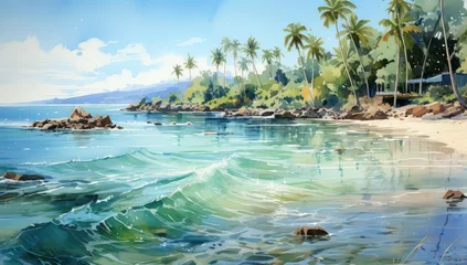 Fotobehang Słoneczna egzotyczna plaża z palmami.  © Bear Boy 