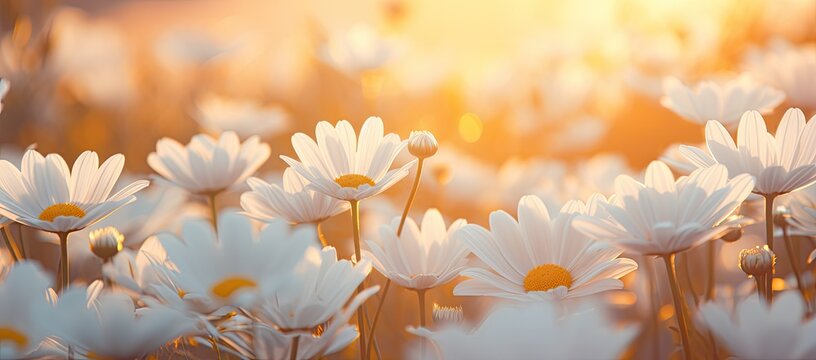 Piękne rumianki o wschodzie słońca. 