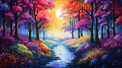 Obraz na płótnie Canvas Painting of a Beautiful Colorful Forest