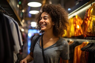 Kobieta na zakupach w sklepie z ubraniami. 