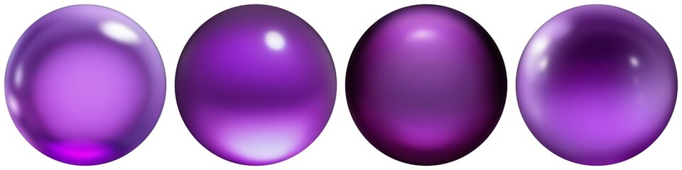 Purple glass ball 3d set on white background isolated.