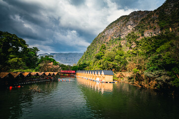 Tha Farang, a tourist attraction for swimming, eating, and relaxing surrounded by limestone...