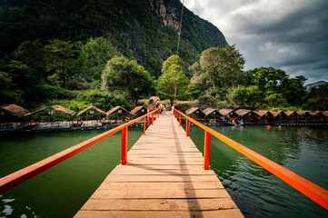 A bridge over the river at Tha Farang, a tourist attraction for swimming, eating and relaxing...