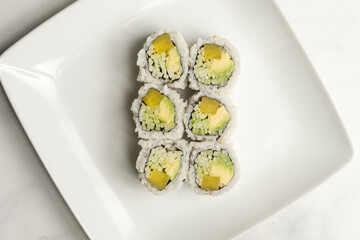 cucumber, avocado and pickled radish sushi roll