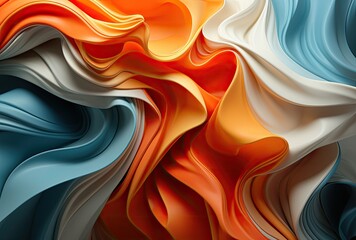 A mesmerizing abstract fractal pattern featuring flowing fabrics in shades of blue, orange, and white. Perfect for backgrounds or textile designs