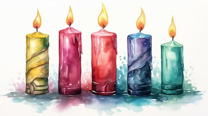 Advent Candles Watercolor Illustration: Festive Seasonal Artistic Background