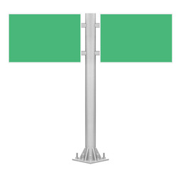 Mockup pole road sign with green billboard
