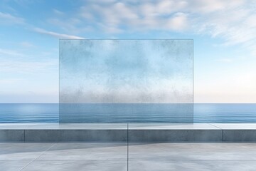 Fototapeta na wymiar Seascape of Urban Calm: An Empty Concrete Structure in Panoramic Style, with Light Indigo and Bronze Tones - An Ethereal Gaze into Serenity and Architectural Beauty
