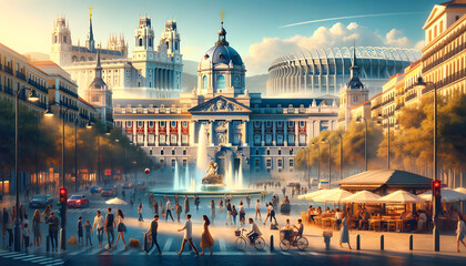 Madrid - AI generated photorealistic image that represent the 10 most iconic associations with...