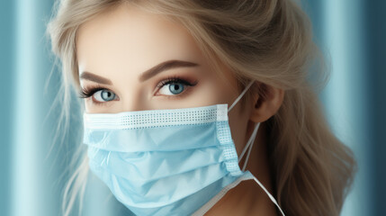 Woman with Blue Surgical Mask
