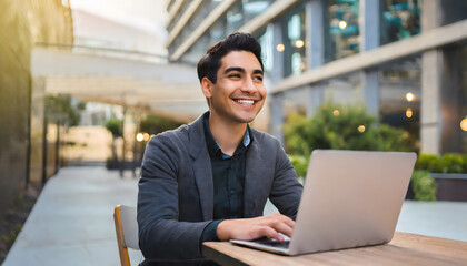 Fototapeta premium young ceo in online meeting with his laptop
