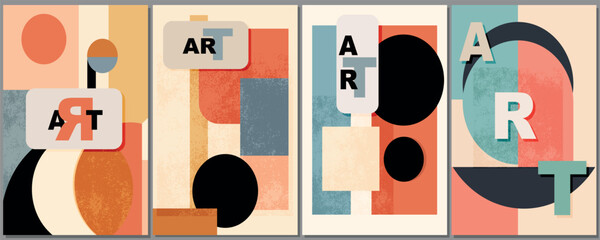 Four wall posters with abstract pattern, geometric shapes. A4 format. vector illustration