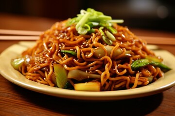 Popular Chinese dish, chow mein. Generative AI - obrazy, fototapety, plakaty