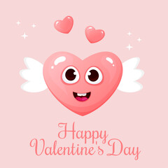 Happy valentines day card with cute heart cupid character