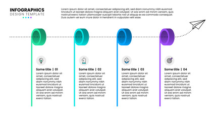 Infographic template. Line with 4 rings and paper plane