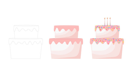 Set cakes. For birthday anniversary party event, banner, flyer, advertising. Vector Illustration