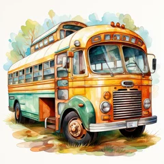 Foto op Canvas watercolor Bus vehicle clipart, Generative Ai © creativeproartist