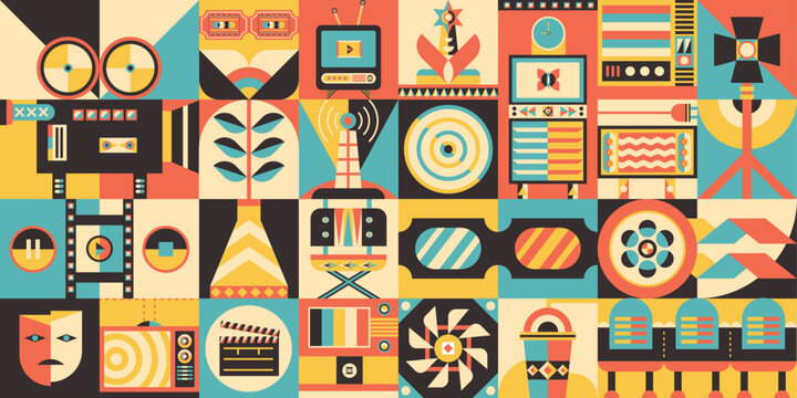 set elements of cinema with geometric style perfect for designs with cinema theme