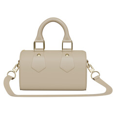 Beige leather bag with shoulder strap and gold zipper isolated on white background. 3d rendering   