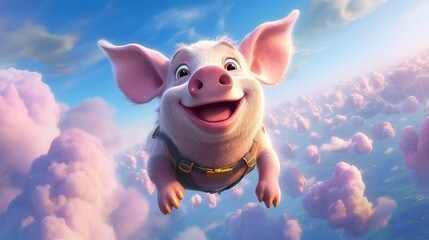 Character Animated pig airborne winged whimsical.Generative AI