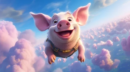 Fotobehang Character Animated pig airborne winged whimsical.Generative AI © sudipdesign