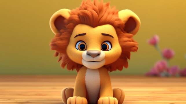 Cute cartoon lion character.Generative AI
