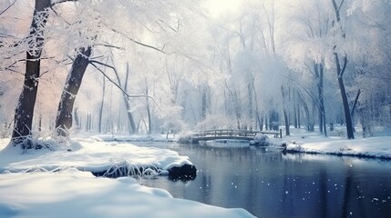 Nature Winter Background: Beautiful Park Scenery for Travel | Serene Snowy Landscape