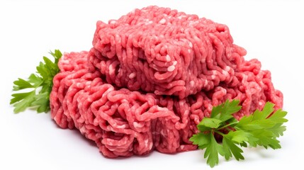 Raw minced meat on a white background