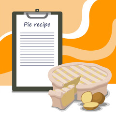 Potato pie recipe template, place for writing text, free lines, ready-made pie