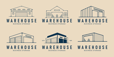 set of warehouse line art icon logo template vector illustration design - obrazy, fototapety, plakaty