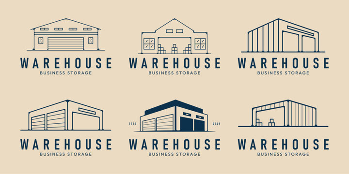 set of warehouse line art icon logo template vector illustration design