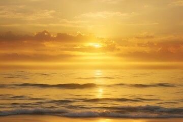 Naklejka na ściany i meble Sea over with the clouds golden sunrise or sunset. ai generative