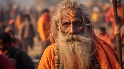 Indian sadhu man at Kumbha Mela festival