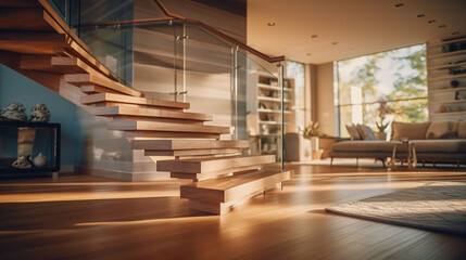 Wooden stairs in the luxury house - obrazy, fototapety, plakaty