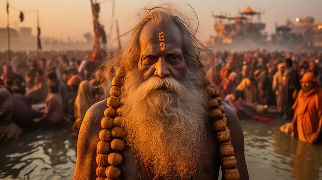 Indian sadhu man at Kumbha Mela festival