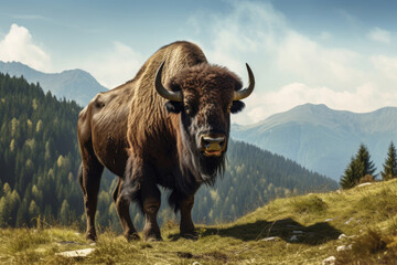 Bison on a mountain pasture