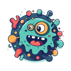 Colorful Cartoon Germ icon. A vibrant illustration of a single-eyed, smiling germ.
