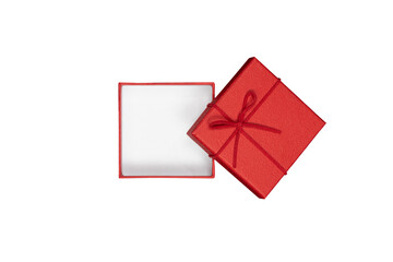 Top view of open empty red gift box isolated on white background with clipping path.
