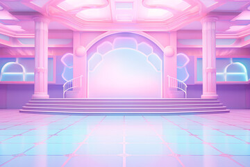 Empty stage light background with spotlight illuminated stage for concert or modern dance. Stage with pastel color decoration. Entertainment show. Night club stage with pink blue light. - obrazy, fototapety, plakaty
