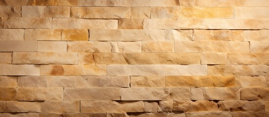 The elegant rich and natural background of the wall with its beige rectangular marble stones creates a stunning texture that beautifully reflects the warm yellow light showcasing the intrica