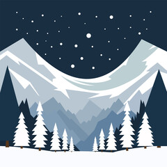 Obraz premium beautiful winter landscape nature hill tree with mountain poster banner illustration
