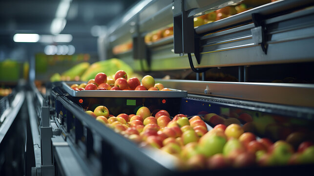 a fruit sorting machine in a factory.